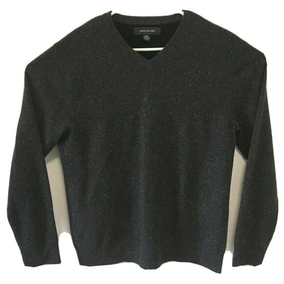 Jones New York Cashmere Men Sweater Gray V-neck Long Sleeves Speckled Knit Sz M - Picture 1 of 7